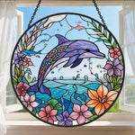 Floral dolphin stained glass suncatcher window hanging, suitable for home and garden decoration