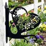 Floral heart metal hanging basket bracket mounted on outdoor wall for plant decoration