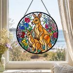 Floral kangaroo family stained glass suncatcher window hanging, suitable for home and garden decoration