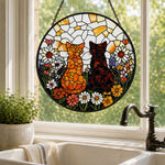 Flower garden cats stained glass suncatcher window hanging, suitable for home and garden decoration