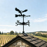 Flying barn owl metal weather vane with directional arrows and mounting rod, outdoor roof and garden decoration