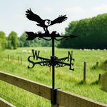 Flying barn owl metal weather vane with directional arrows and mounting rod, outdoor roof and garden decoration