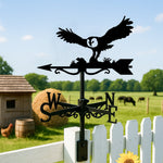 Flying barn owl metal weather vane with directional arrows and mounting rod, outdoor roof and garden decoration
