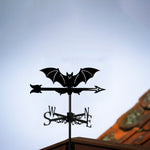 Flying bat metal weather vane with directional arrows and mounting rod, outdoor roof and garden decoration