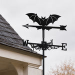 Flying bat metal weather vane with directional arrows and mounting rod, outdoor roof and garden decoration