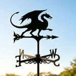 Flying dragon metal weather vane with directional arrows and mounting rod, outdoor roof and garden decoration