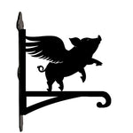 Flying pig metal hanging basket bracket mounted on outdoor wall for plant decoration