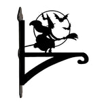 Flying witch and bats metal hanging basket bracket mounted on outdoor wall for plant decoration