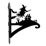 Flying witch and castle metal hanging basket bracket mounted on outdoor wall for plant decoration
