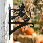 Flying witch and moon metal hanging basket bracket mounted on outdoor wall for plant decoration