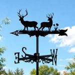 Forest deer metal weather vane with directional arrows and mounting rod, outdoor roof and garden decoration
