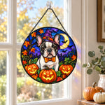 French Bulldog Halloween stained glass suncatcher window hanging, suitable for home and garden decoration