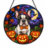 French Bulldog Halloween stained glass suncatcher window hanging, suitable for home and garden decoration