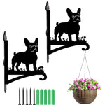 French bulldog metal hanging basket bracket mounted on outdoor wall for plant decoration