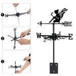 Garden fairy metal weather vane with directional arrows and mounting rod, outdoor roof and garden decoration