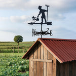 Gardener watering flower metal weather vane with directional arrows and mounting rod, outdoor roof and garden decoration
