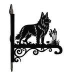 German shepherd metal hanging basket bracket mounted on outdoor wall for plant decoration