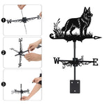 German Shepherd metal weather vane with directional arrows and mounting rod, outdoor roof and garden decoration
