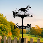 German Shepherd metal weather vane with directional arrows and mounting rod, outdoor roof and garden decoration