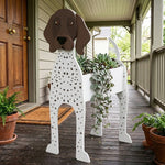 German Shorthaired Pointer dog planter filled with fresh flowers is placed in the garden