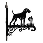 German shorthaired pointer metal hanging basket bracket mounted on outdoor wall for plant decoration