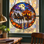 Ghost Pumpkin Carriage Halloween stained glass suncatcher window hanging, suitable for home and garden decoration