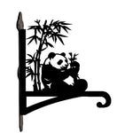 Giant panda eating bamboo metal hanging basket bracket mounted on outdoor wall for plant decoration