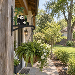 Giant panda eating bamboo metal hanging basket bracket mounted on outdoor wall for plant decoration