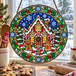 Gingerbread house stained glass suncatcher window hanging, suitable for home and garden decoration