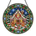Gingerbread house stained glass suncatcher window hanging, suitable for home and garden decoration
