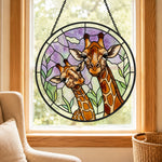 Giraffe and calf stained glass suncatcher window hanging, suitable for home and garden decoration