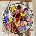 Giraffe and floral stained glass suncatcher window hanging, suitable for home and garden decoration