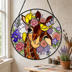 Giraffe and floral stained glass suncatcher window hanging, suitable for home and garden decoration