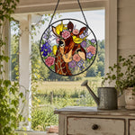 Giraffe and floral stained glass suncatcher window hanging, suitable for home and garden decoration