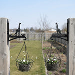 Giraffe metal hanging basket bracket mounted on outdoor wall for plant decoration