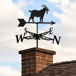 Goat metal weather vane with directional arrows and mounting rod, outdoor roof and garden decoration
