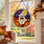 Golden Retriever Halloween stained glass suncatcher window hanging, suitable for home and garden decoration