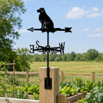 Golden Retriever metal weather vane with directional arrows and mounting rod, outdoor roof and garden decoration