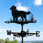 Golden Retriever metal weather vane with directional arrows and mounting rod, outdoor roof and garden decoration
