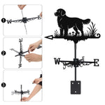 Golden Retriever metal weather vane with directional arrows and mounting rod, outdoor roof and garden decoration