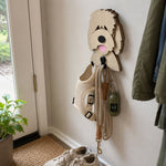 Wooden goldendoodle dog wall hook key and leash holder for home entryway organizer