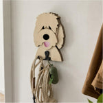 Wooden goldendoodle dog wall hook key and leash holder for home entryway organizer