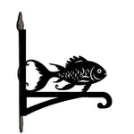 Goldfish metal hanging basket bracket mounted on outdoor wall for plant decoration
