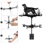 Gordon Setter metal weather vane with directional arrows and mounting rod, outdoor roof and garden decoration