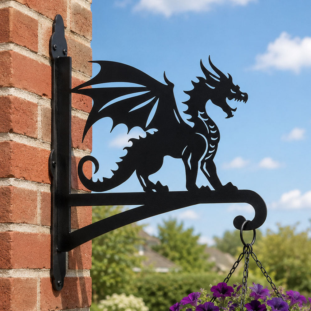 Dragon metal hanging basket bracket mounted on outdoor wall for plant decoration