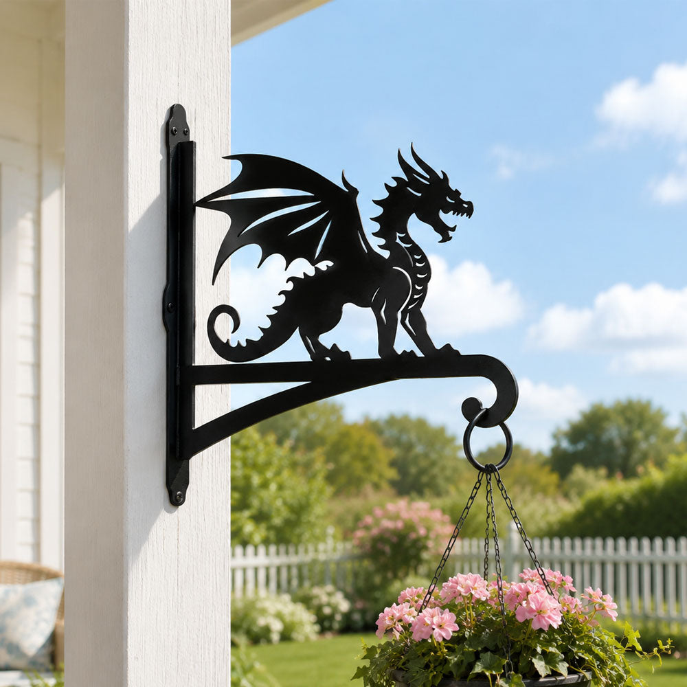Dragon metal hanging basket bracket mounted on outdoor wall for plant decoration