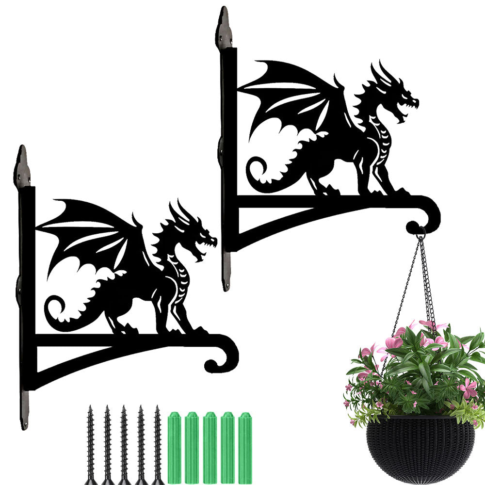 Dragon metal hanging basket bracket mounted on outdoor wall for plant decoration