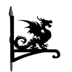 Gothic dragon metal hanging basket bracket mounted on outdoor wall for plant decoration