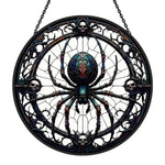 Gothic spider with skulls stained glass suncatcher window hanging, suitable for home and garden decoration