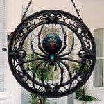 Gothic spider with skulls stained glass suncatcher window hanging, suitable for home and garden decoration